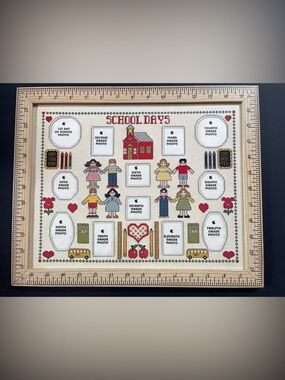 Cross-Stitch School Days Photo Frame - Multicolor